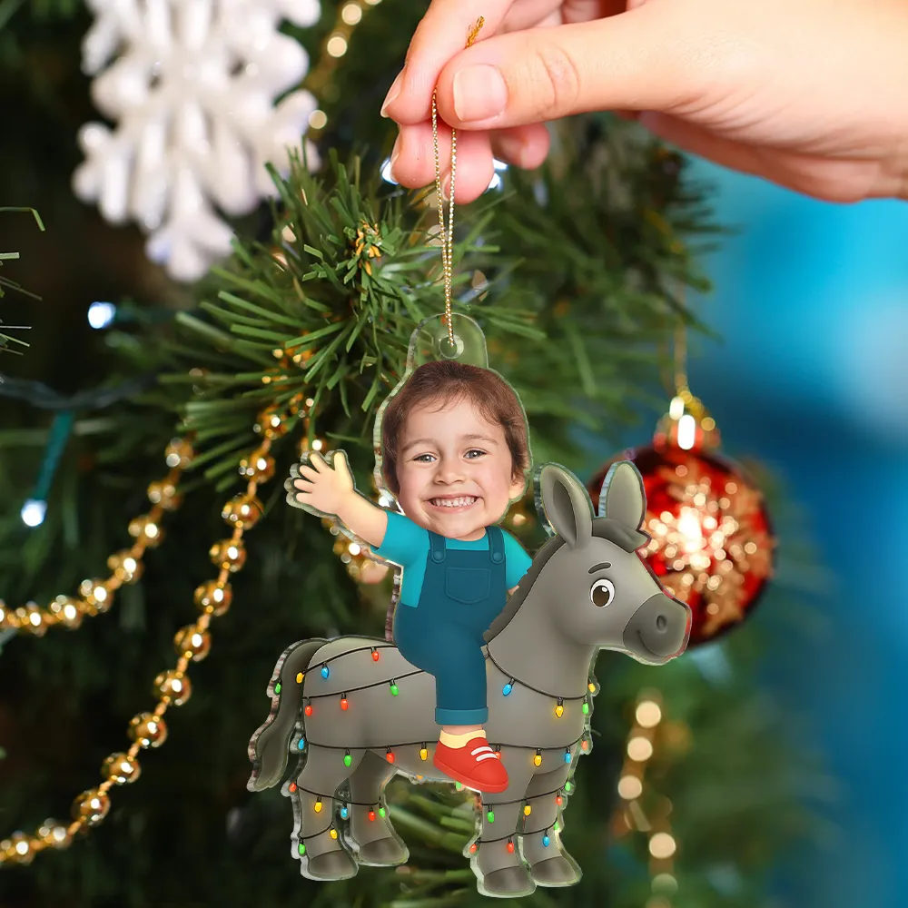 Custom Photo Kid Riding Donkey - Personalized Acrylic Photo Ornament - Image 5