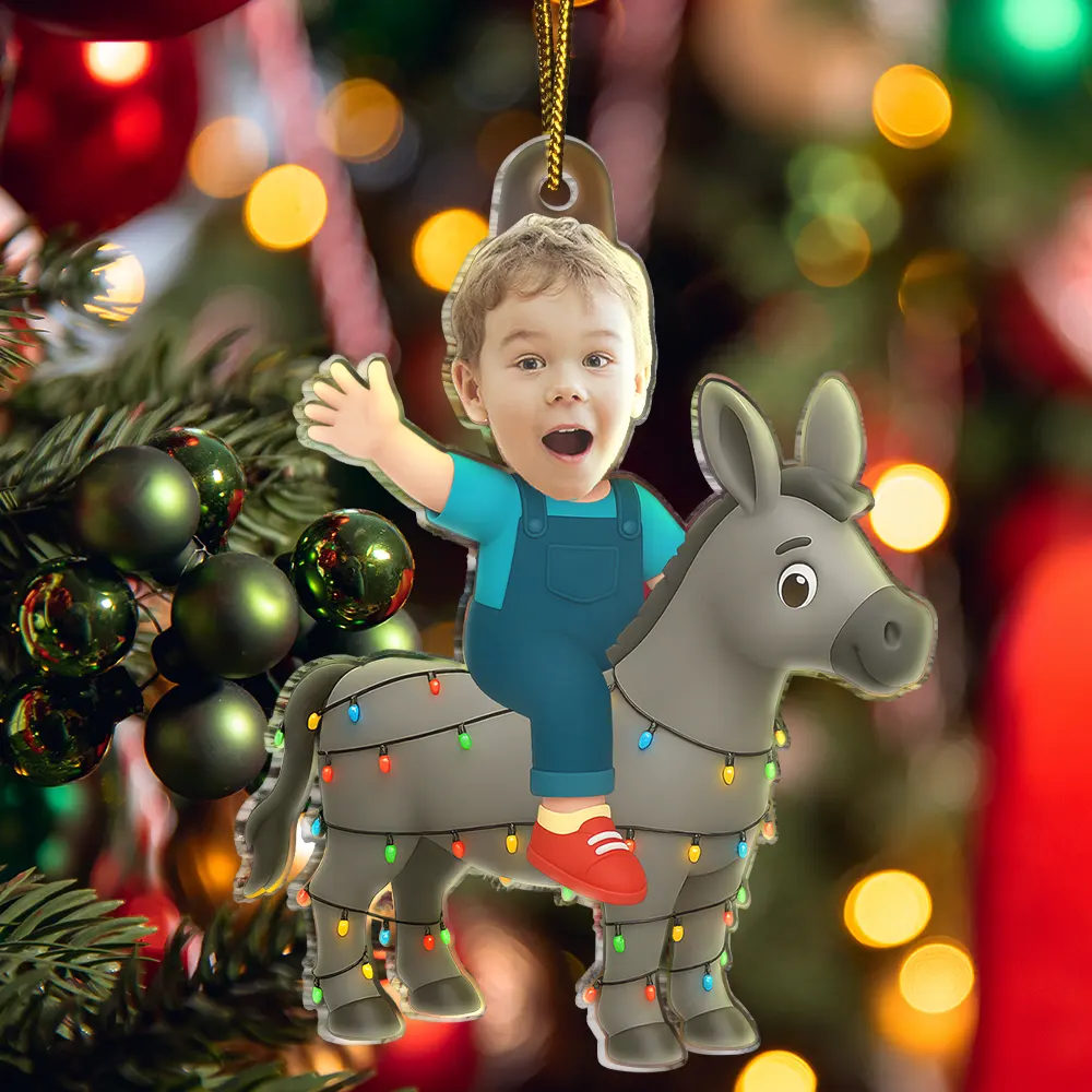 Custom Photo Kid Riding Donkey - Personalized Acrylic Photo Ornament - Image 6