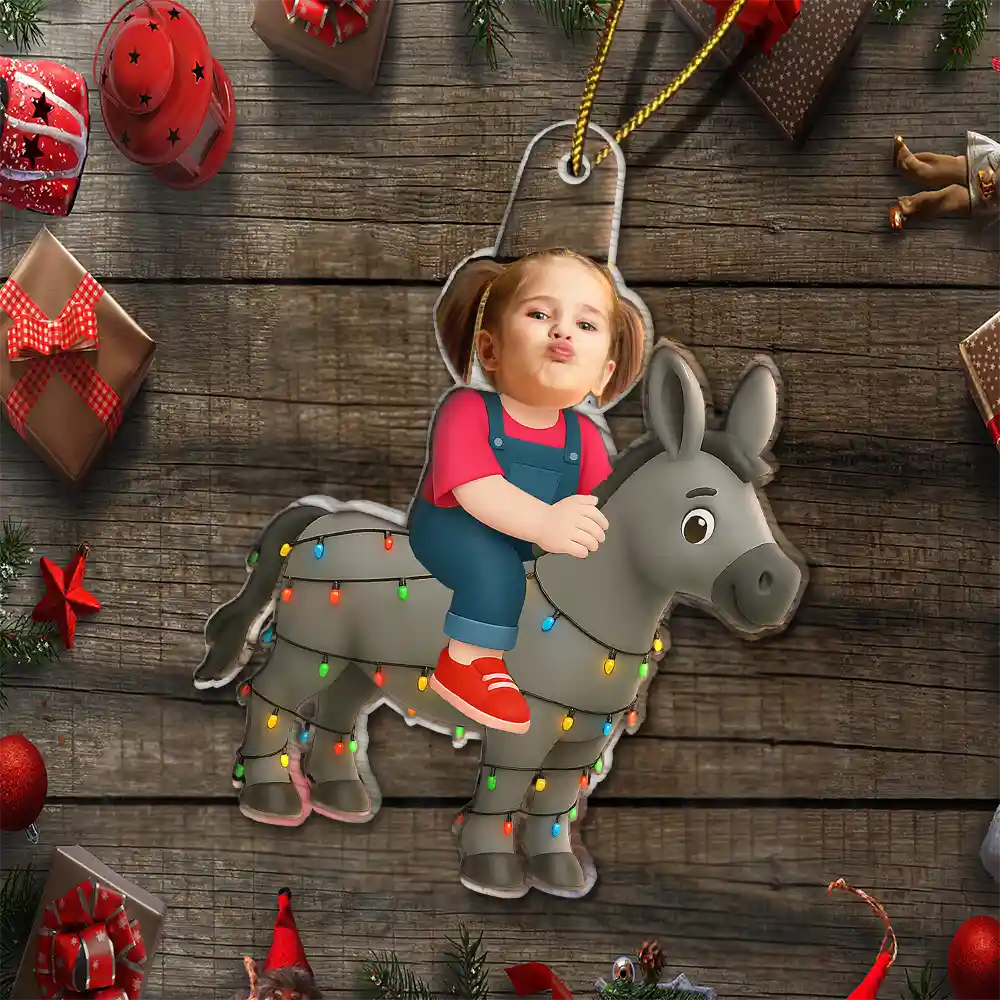 Custom Photo Kid Riding Donkey - Personalized Acrylic Photo Ornament - Image 7