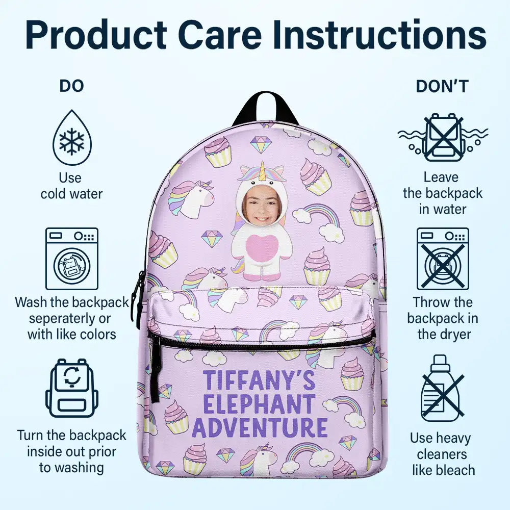 Custom Photo Kid's Dinosaur Unicorn Bear Adventure - Personalized Canvas Backpack - Image 7