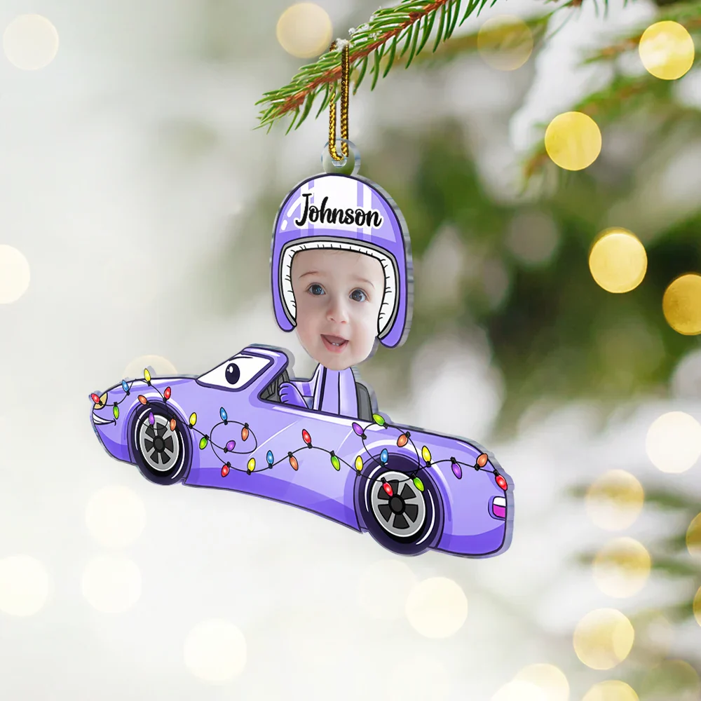 Custom Photo Kids Face Car Toy - Personalized Cutout Acrylic Ornament - Image 3