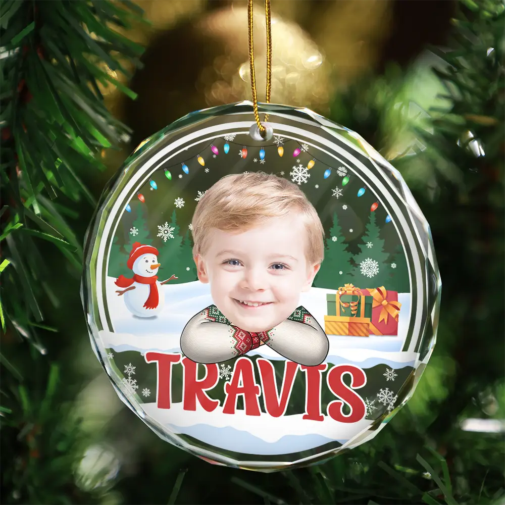 Custom Photo Kid's Face Chibi Style - Personalized Combo Circle Glass Ornament - Image 4