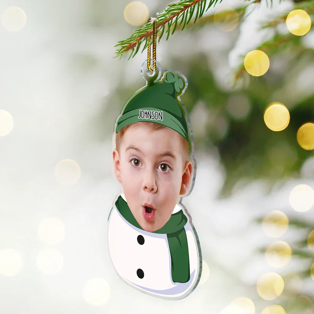 Custom Photo Kids Snowman - Personalized Cutout Acrylic Ornament - Image 3