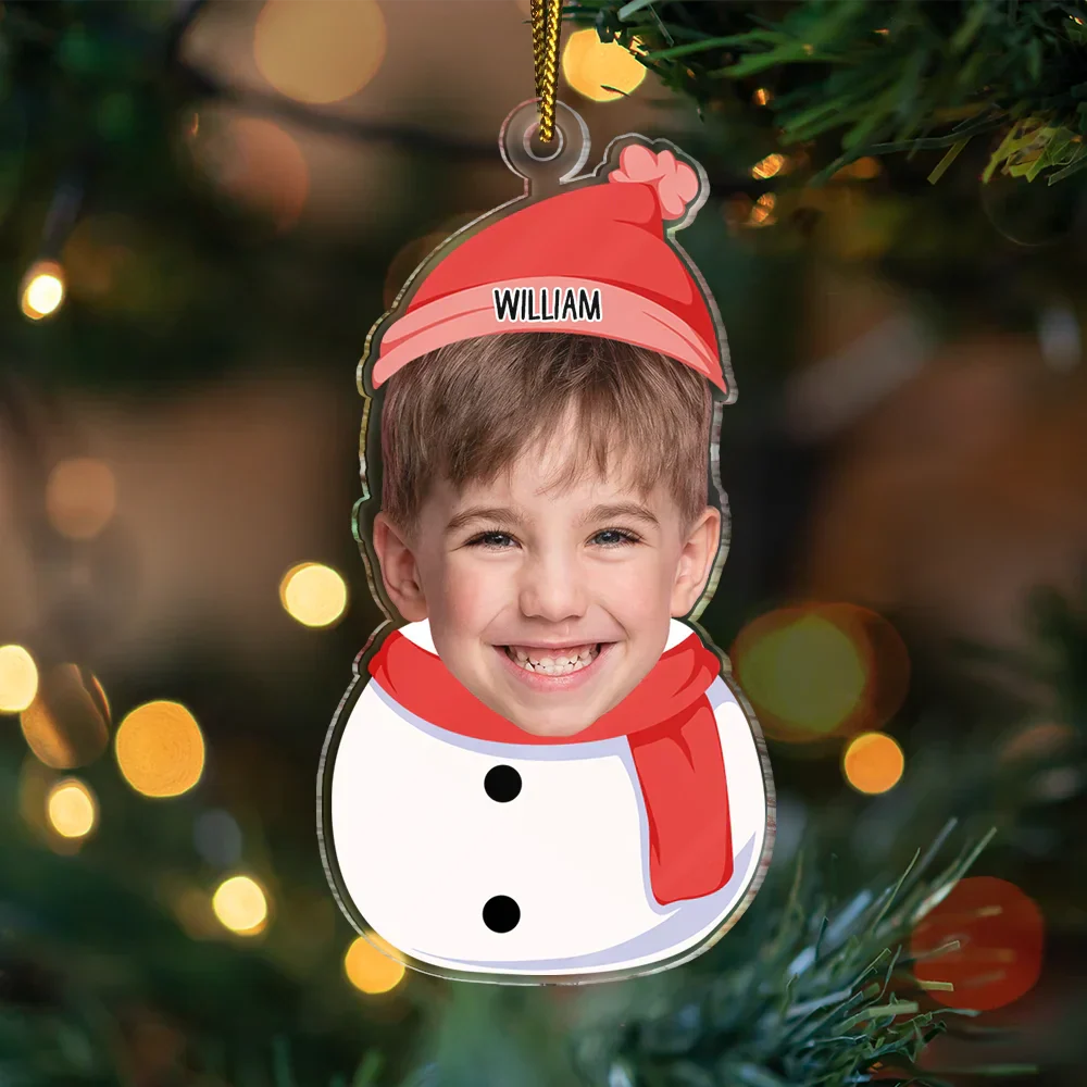 Custom Photo Kids Snowman - Personalized Cutout Acrylic Ornament - Image 4