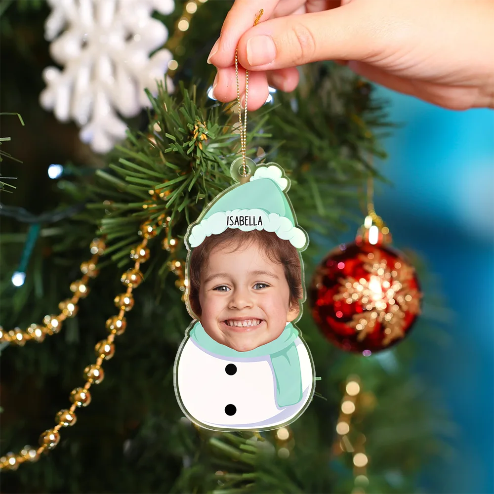 Custom Photo Kids Snowman - Personalized Cutout Acrylic Ornament - Image 5