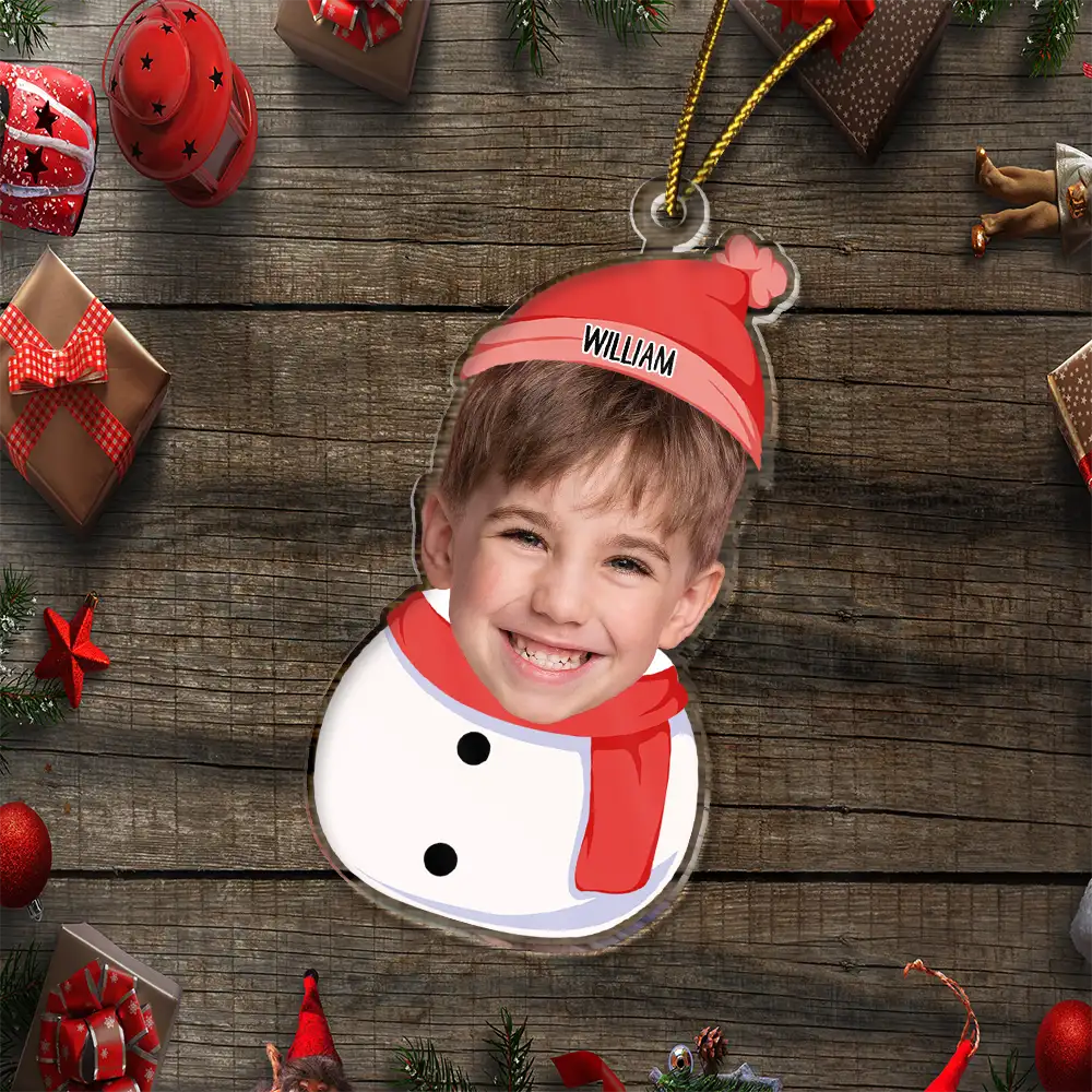 Custom Photo Kids Snowman - Personalized Cutout Acrylic Ornament - Image 7