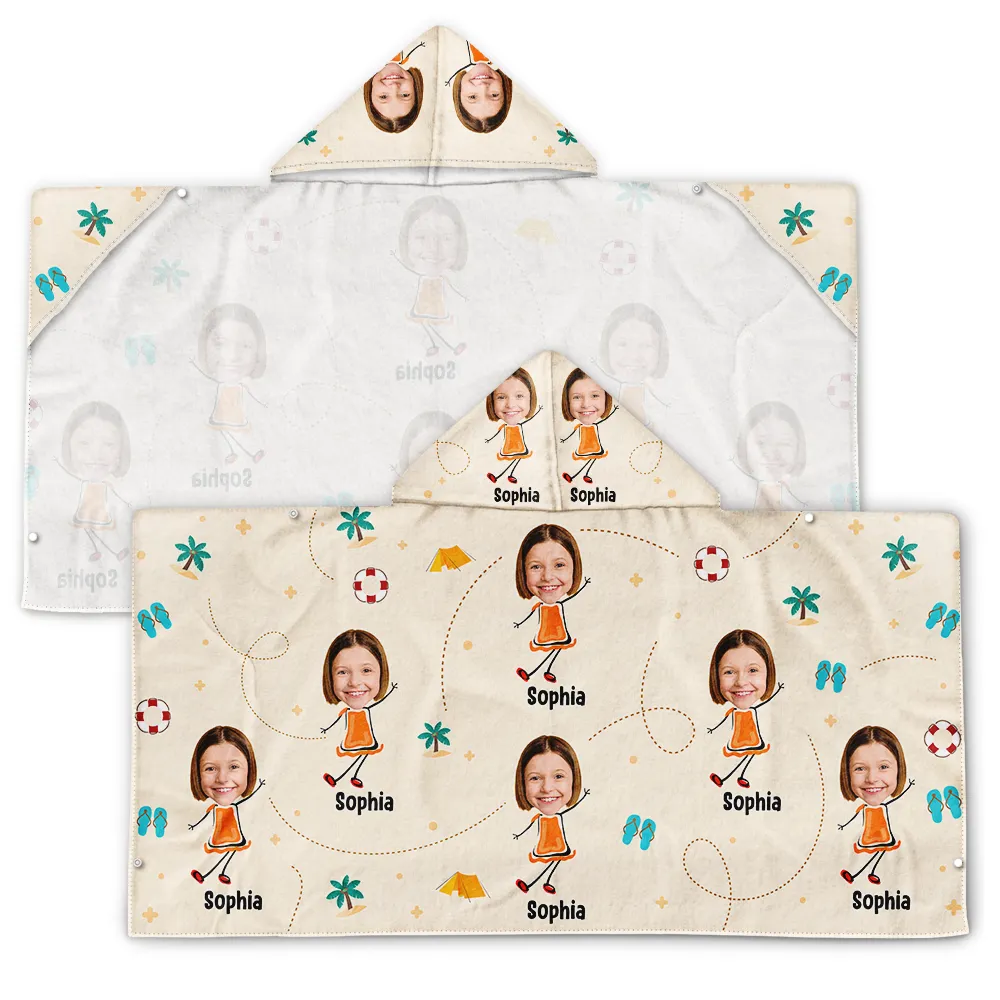 Custom Photo Kids Summer Playtime - Personalized Hooded Beach Towel - Image 3
