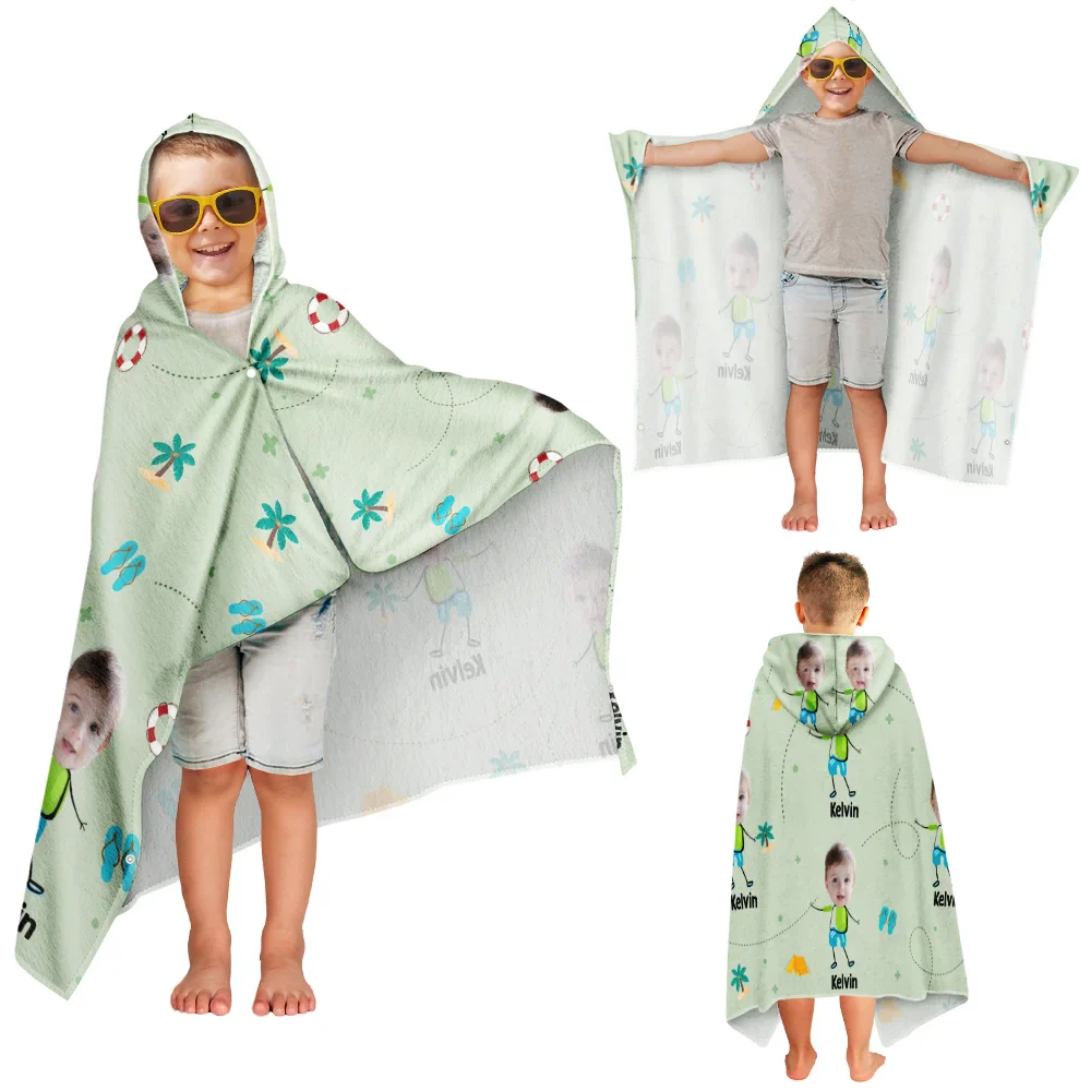 Custom Photo Kids Summer Playtime - Personalized Hooded Beach Towel - Image 4
