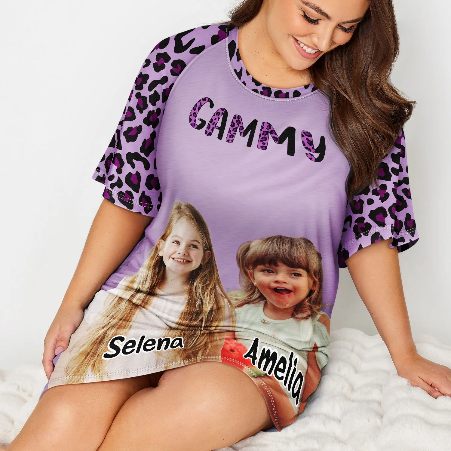 Custom Photo Leopard Nana Mommy - Birthday, Loving Gift For Mom, Mother, Mama, Grandma, Grandmother - Personalized Women's Sleep Tee - Image 5
