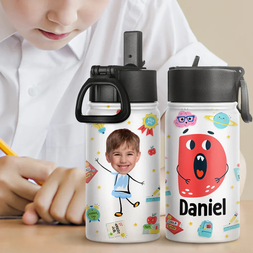 Custom Photo Letter School Kid - Personalized Kids Water Bottle - Image 3