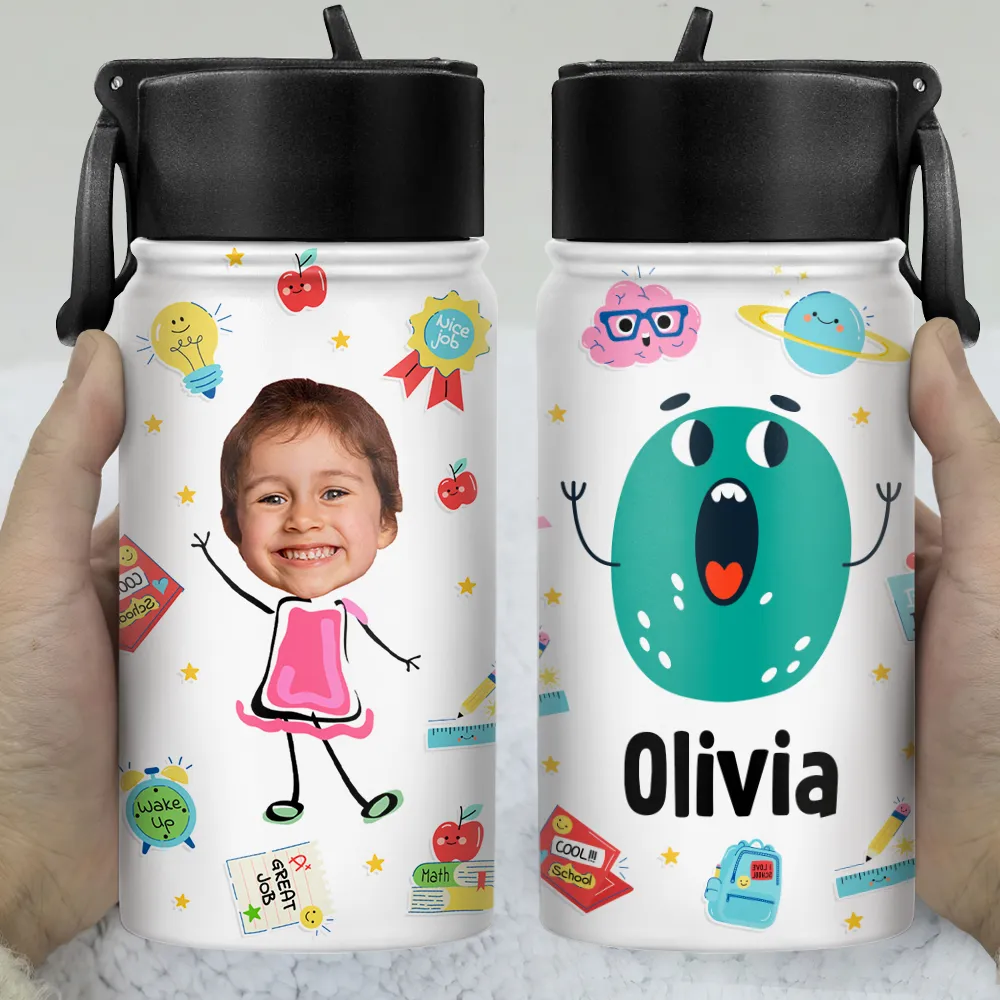 Custom Photo Letter School Kid - Personalized Kids Water Bottle - Image 4