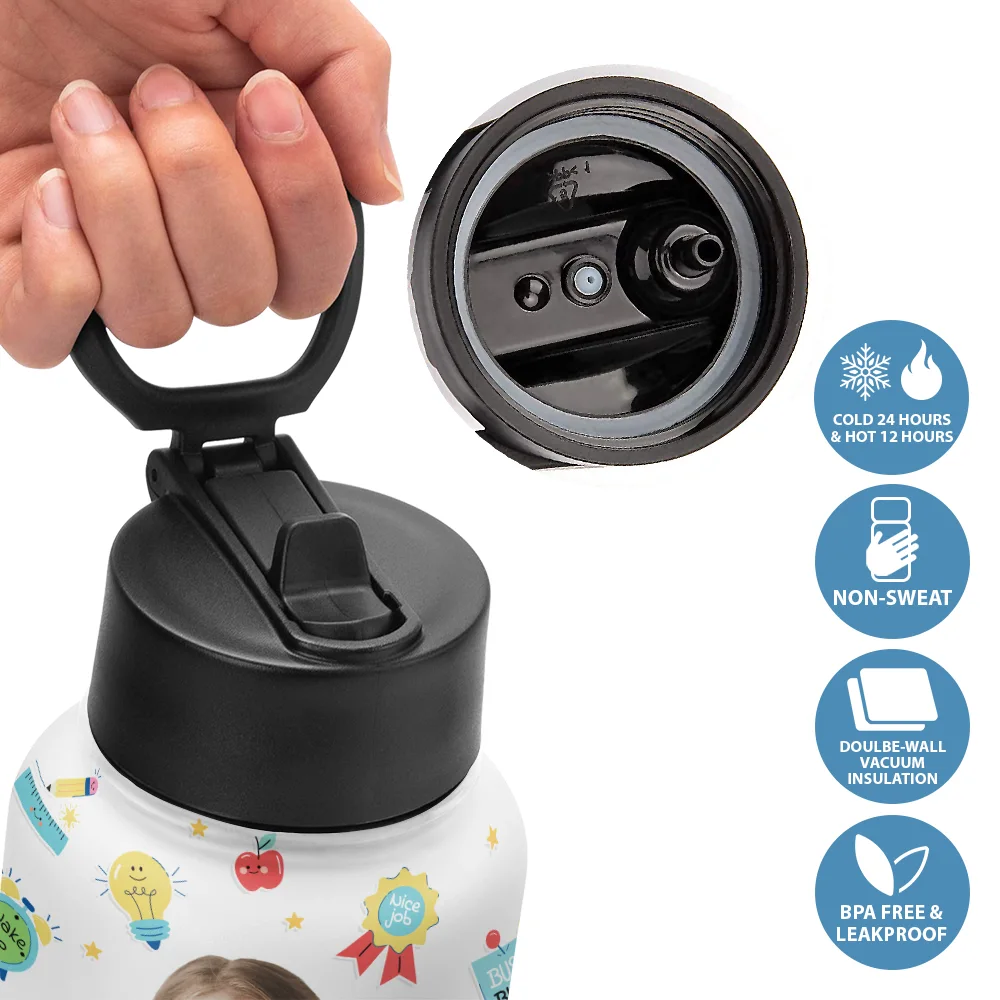 Custom Photo Letter School Kid - Personalized Kids Water Bottle - Image 5