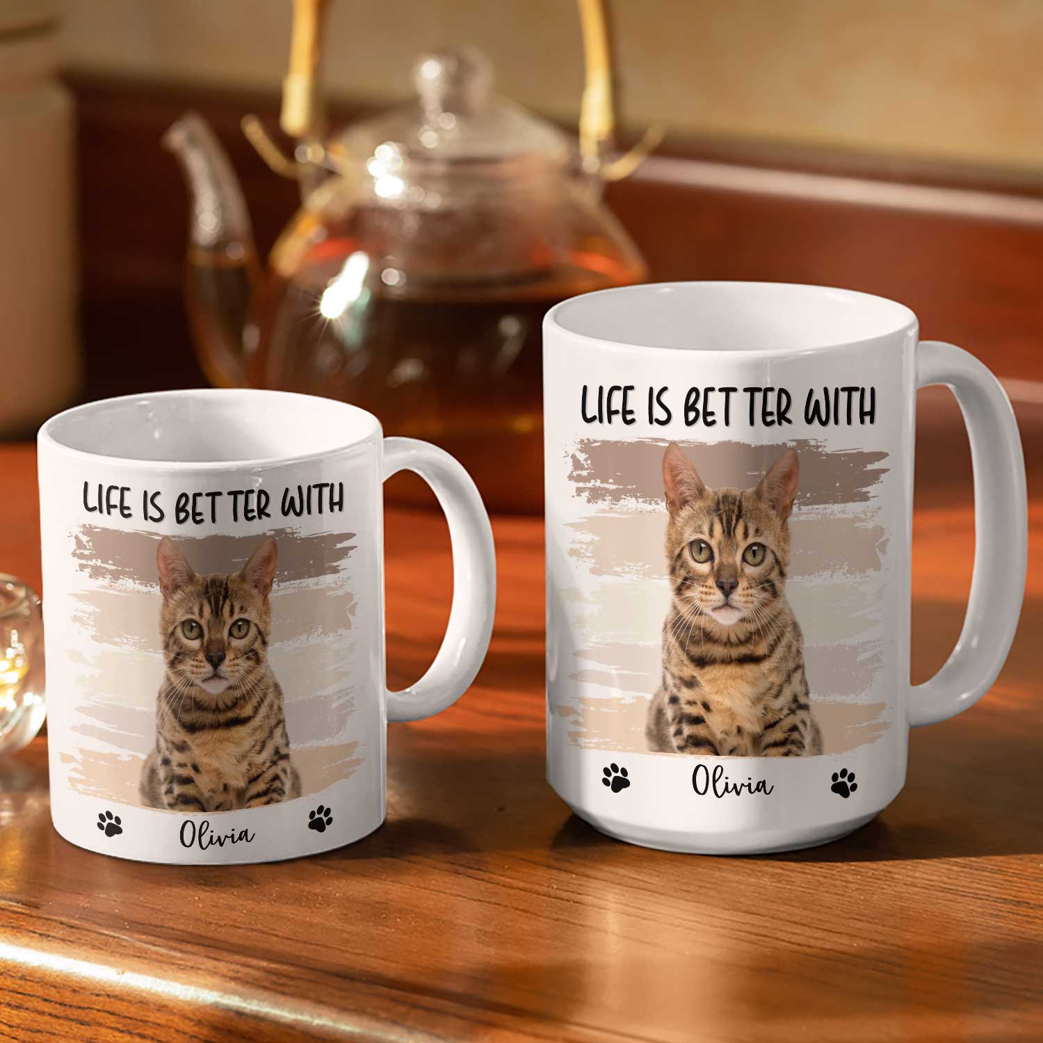 Custom Photo Life Is Better With Dog Cat - Gift For Pet Lovers - Personalized White Edge-to-Edge Mug - Image 4