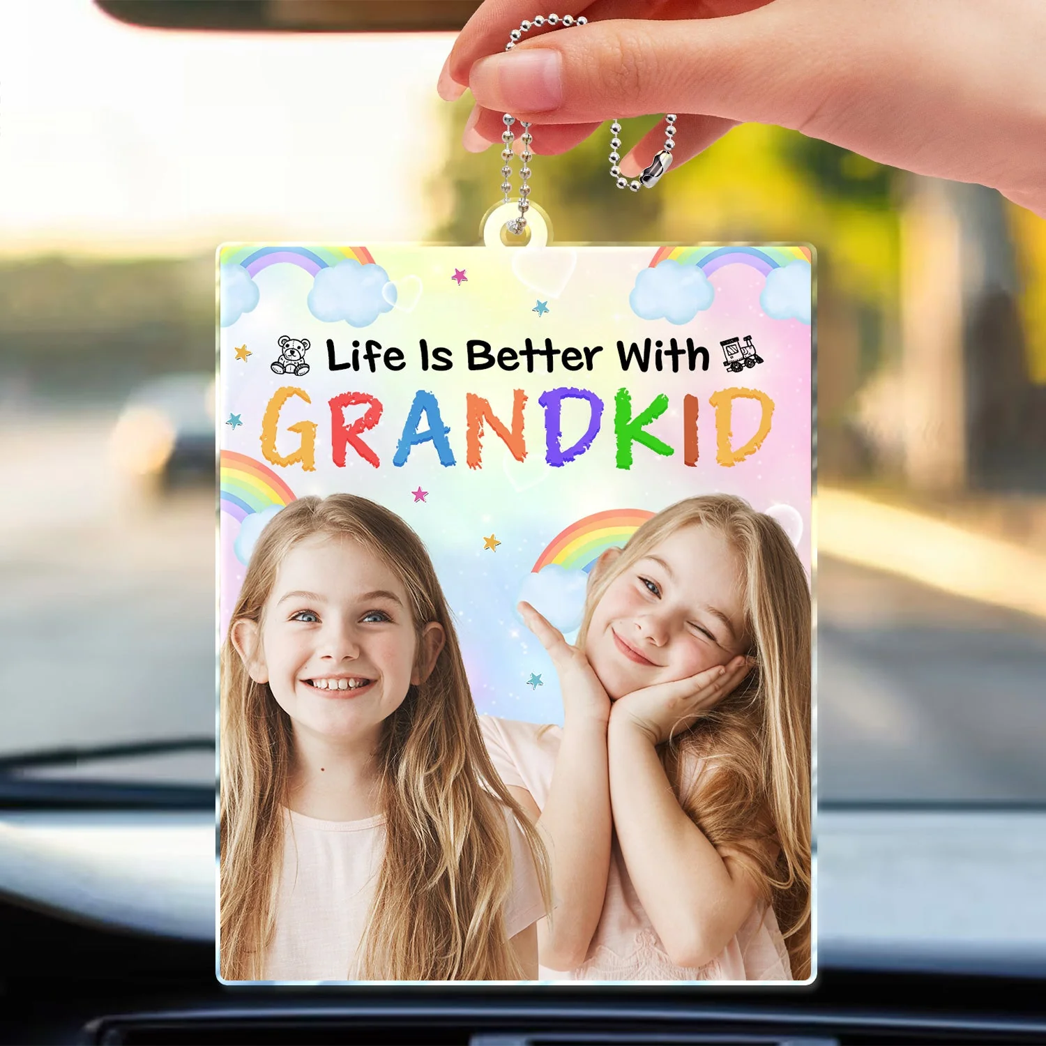 Custom Photo Life Is Better With Grandkids - Birthday, Loving Gift For Mother, Father, Grandma, Grandpa - Personalized Acrylic Car Hanger - Image 4