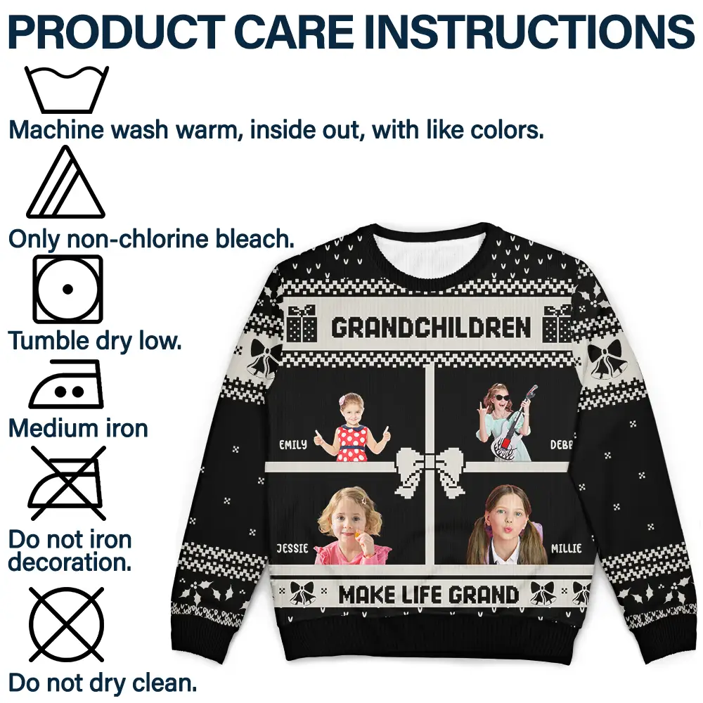 Custom Photo Life Is Grand With My Grandkids - Personalized Unisex Ugly Sweater - Image 8