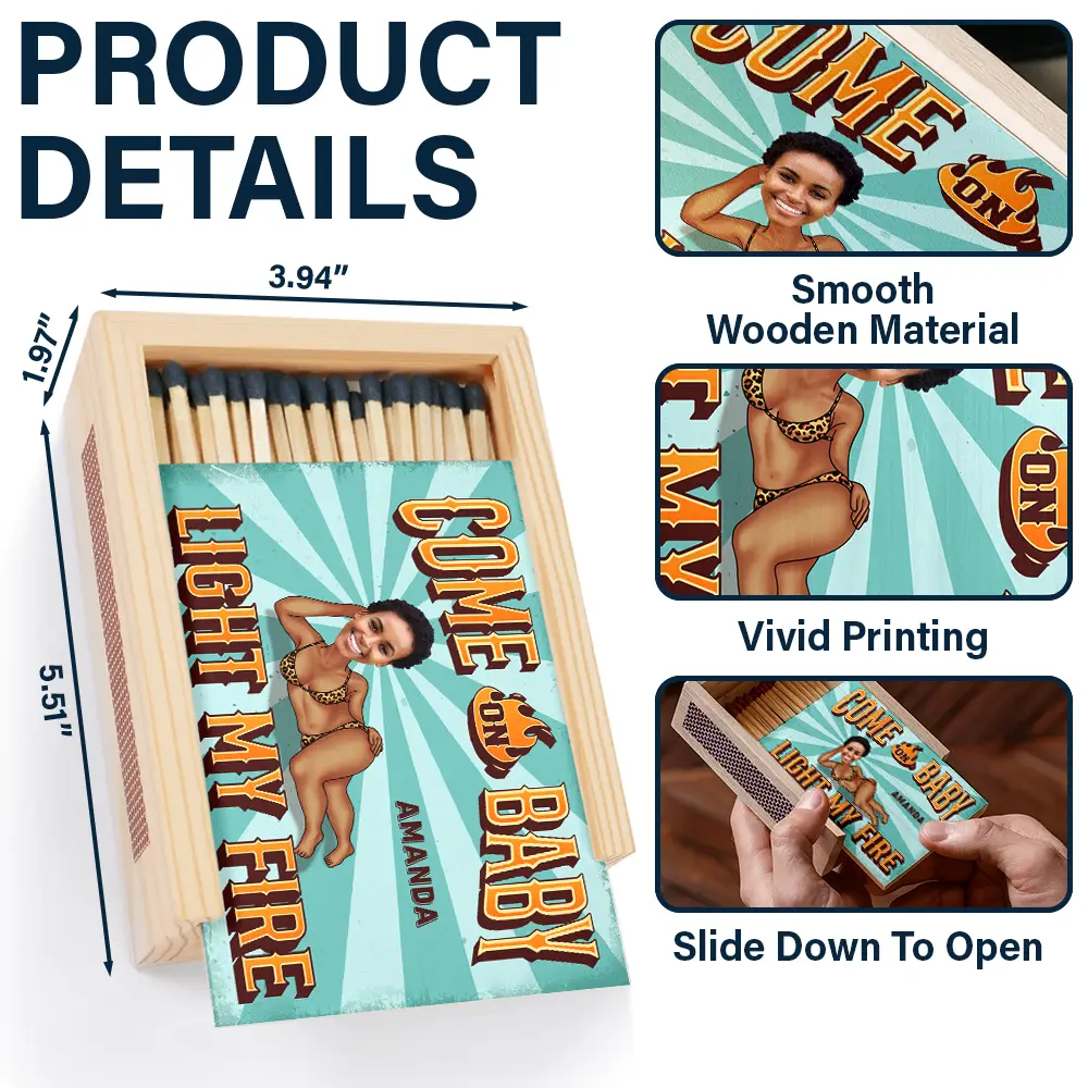 Custom Photo Light My Fire - Personalized Wooden Matchbox - Image 5