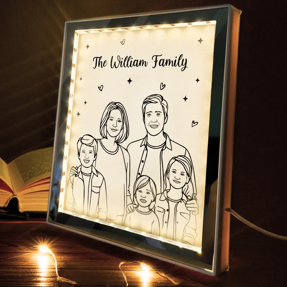 Custom Photo Line Art Couple Portrait Bestie Family - Personalized LED Mirror Frame Lamp - Image 4
