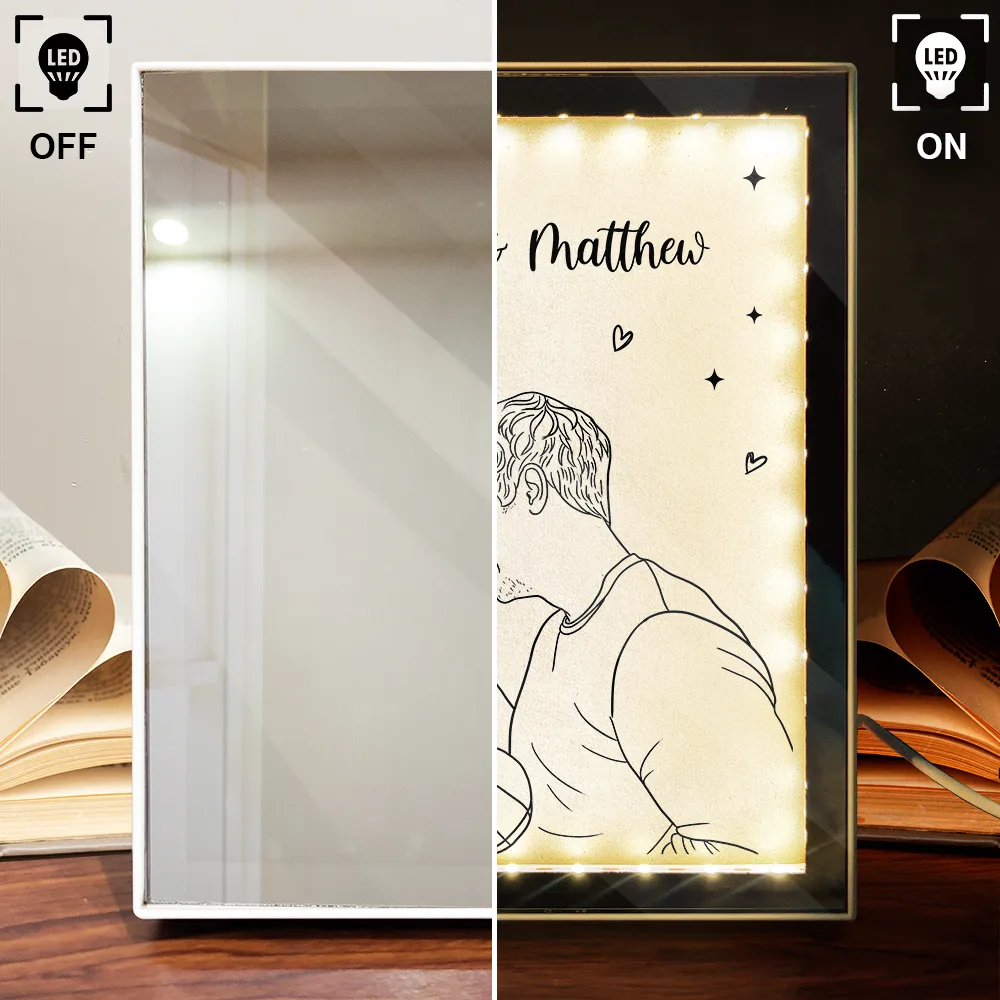 Custom Photo Line Art Couple Portrait Bestie Family - Personalized LED Mirror Frame Lamp - Image 5