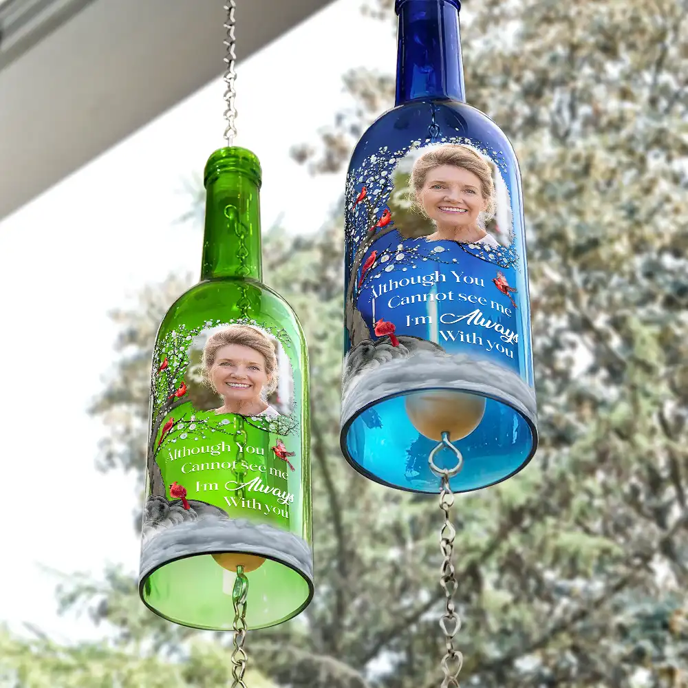 Custom Photo Listen To The Wind And Think Of Me - Personalized Wine Bottle Wind Chime - Image 2