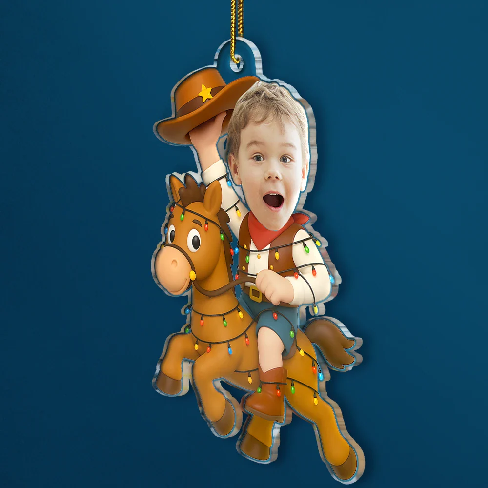 Custom Photo Little Cowboy Kid Boy Kid Girl - Personalized Acrylic Photo Ornament - Image 3