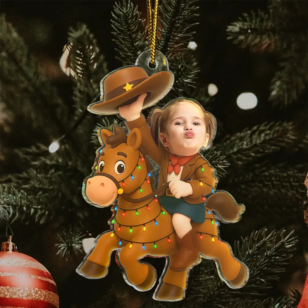 Custom Photo Little Cowboy Kid Boy Kid Girl - Personalized Acrylic Photo Ornament - Image 4