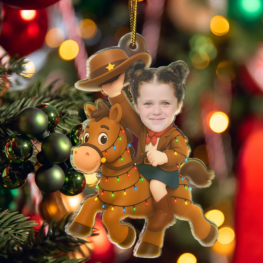 Custom Photo Little Cowboy Kid Boy Kid Girl - Personalized Acrylic Photo Ornament - Image 6
