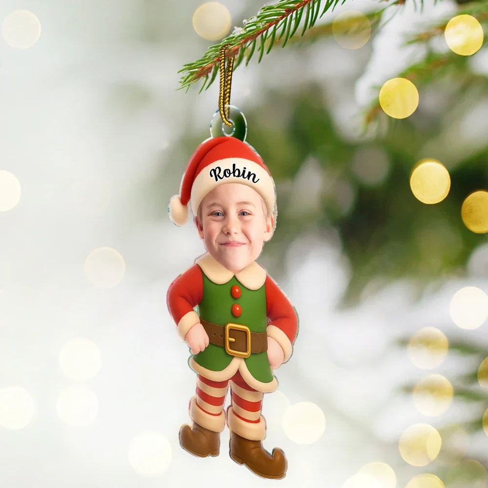 Custom Photo Little Elf Kids - Personalized Custom Shaped Acrylic Ornament - Image 3