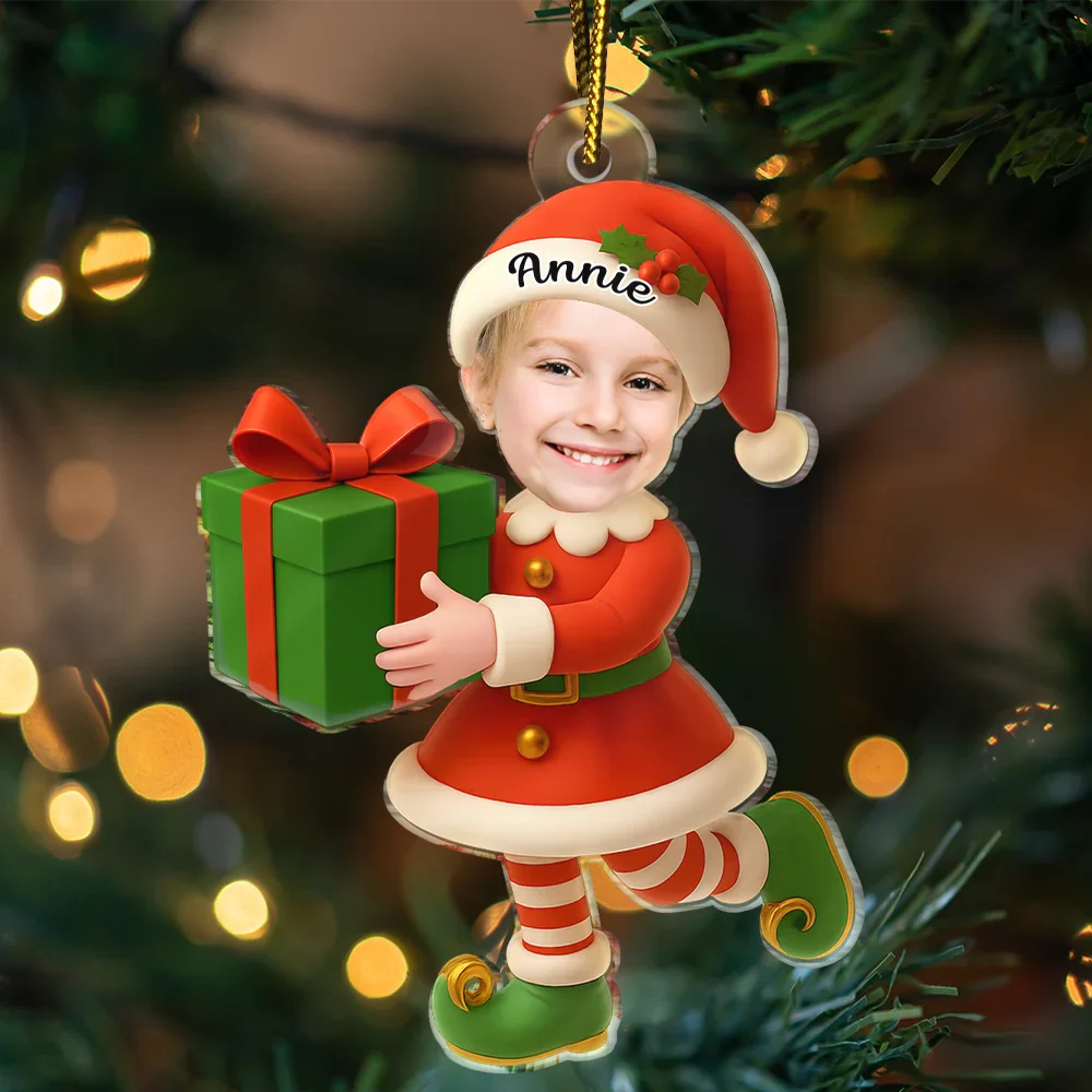 Custom Photo Little Elf Kids - Personalized Custom Shaped Acrylic Ornament - Image 4