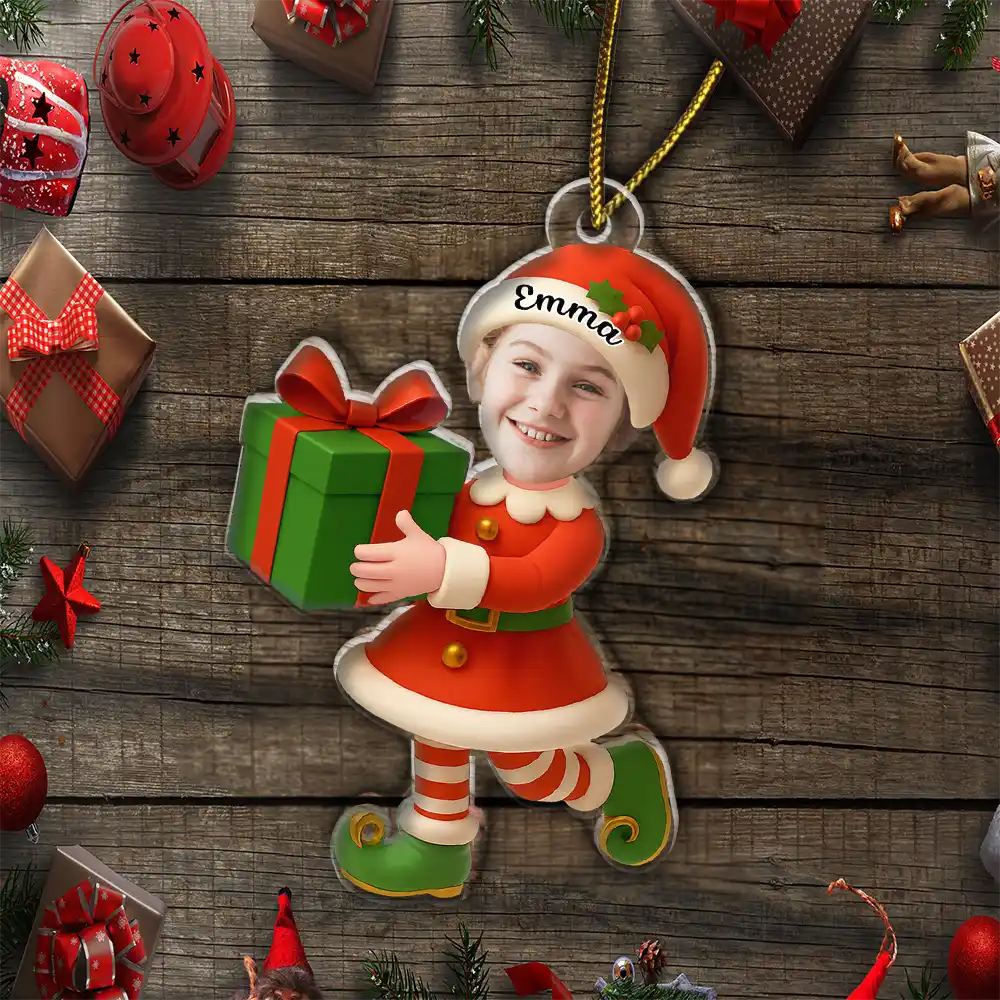 Custom Photo Little Elf Kids - Personalized Custom Shaped Acrylic Ornament - Image 6