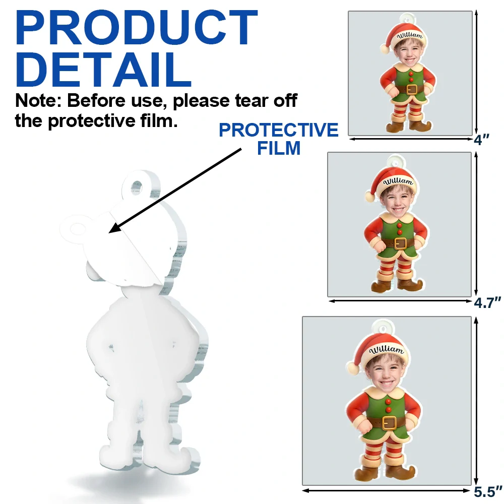 Custom Photo Little Elf Kids - Personalized Custom Shaped Acrylic Ornament - Image 7