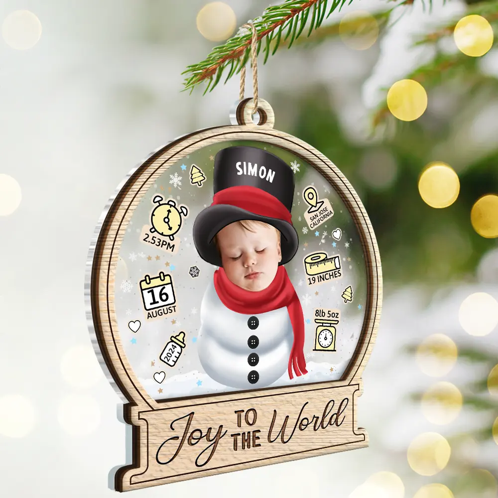 Custom Photo Little Snowman Baby Birth Stats - Personalized 2-Layered Mix Ornament - Image 3