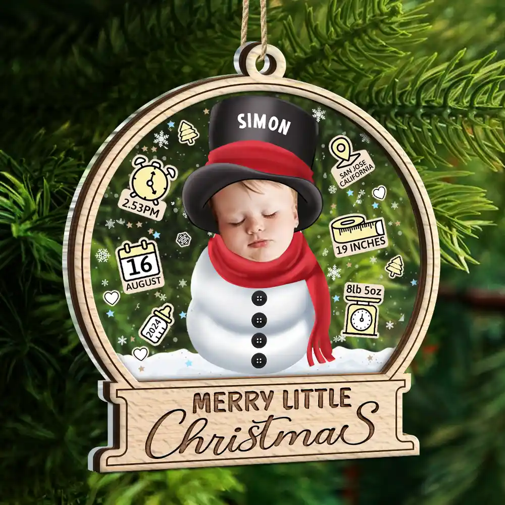 Custom Photo Little Snowman Baby Birth Stats - Personalized 2-Layered Mix Ornament - Image 6