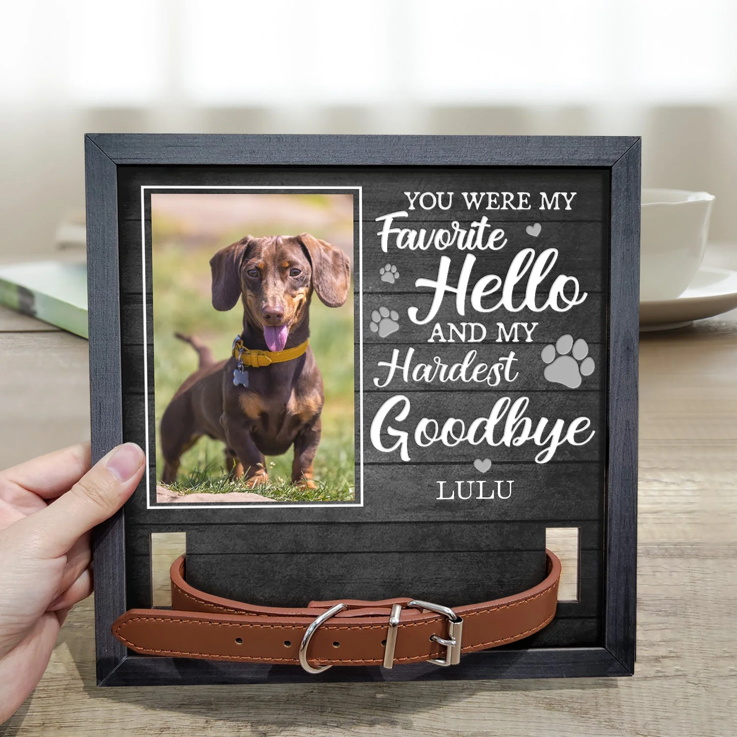 Custom Photo Lived Forever - Memorial, Sympathy Gift For Dog Owners, Cat Lovers - Personalized Pet Loss Sign, Collar Frame - Image 3