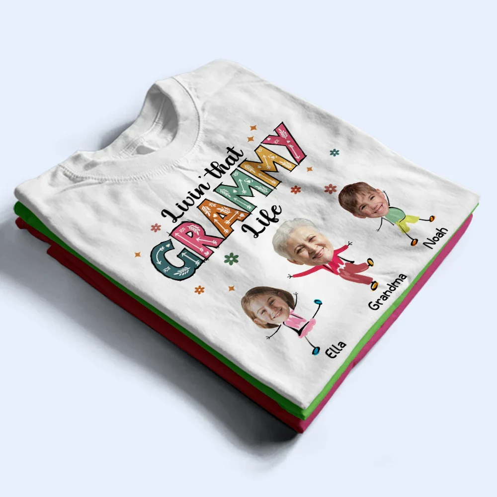 Custom Photo Living That Grandma Life Funny Cartoon - Personalized T Shirt - Image 3