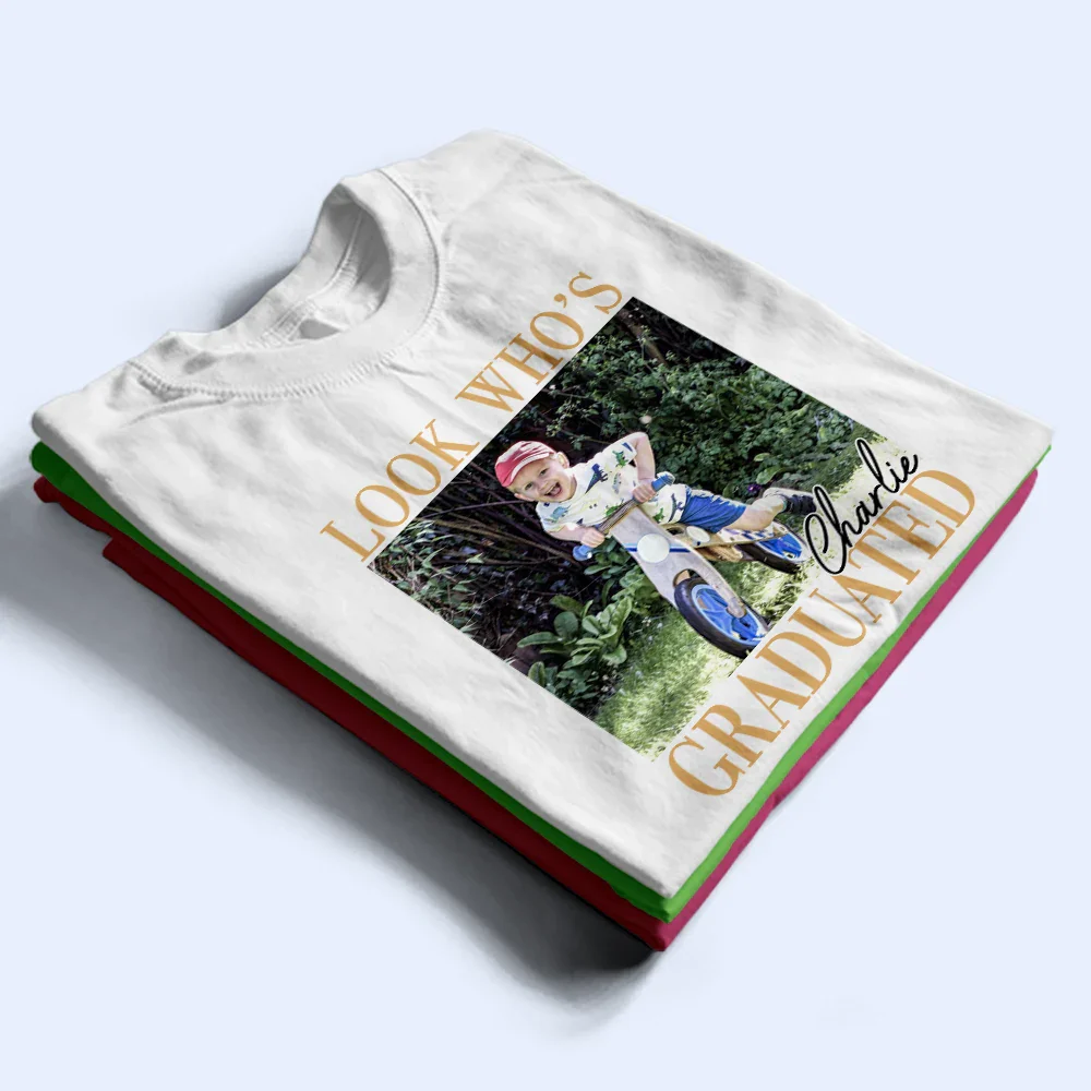 Custom Photo Look Who's Graduated Vintage Childhood Photo - Personalized T Shirt - Image 2