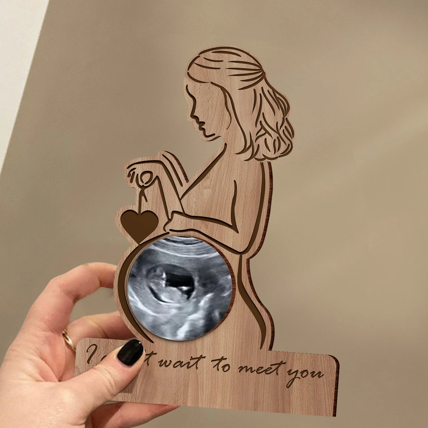 Custom Photo Love At First Heart Beat - Gift For Mom, Mother, New Parents - Personalized Custom Shaped 2-Layered Wooden Plaque - Image 3