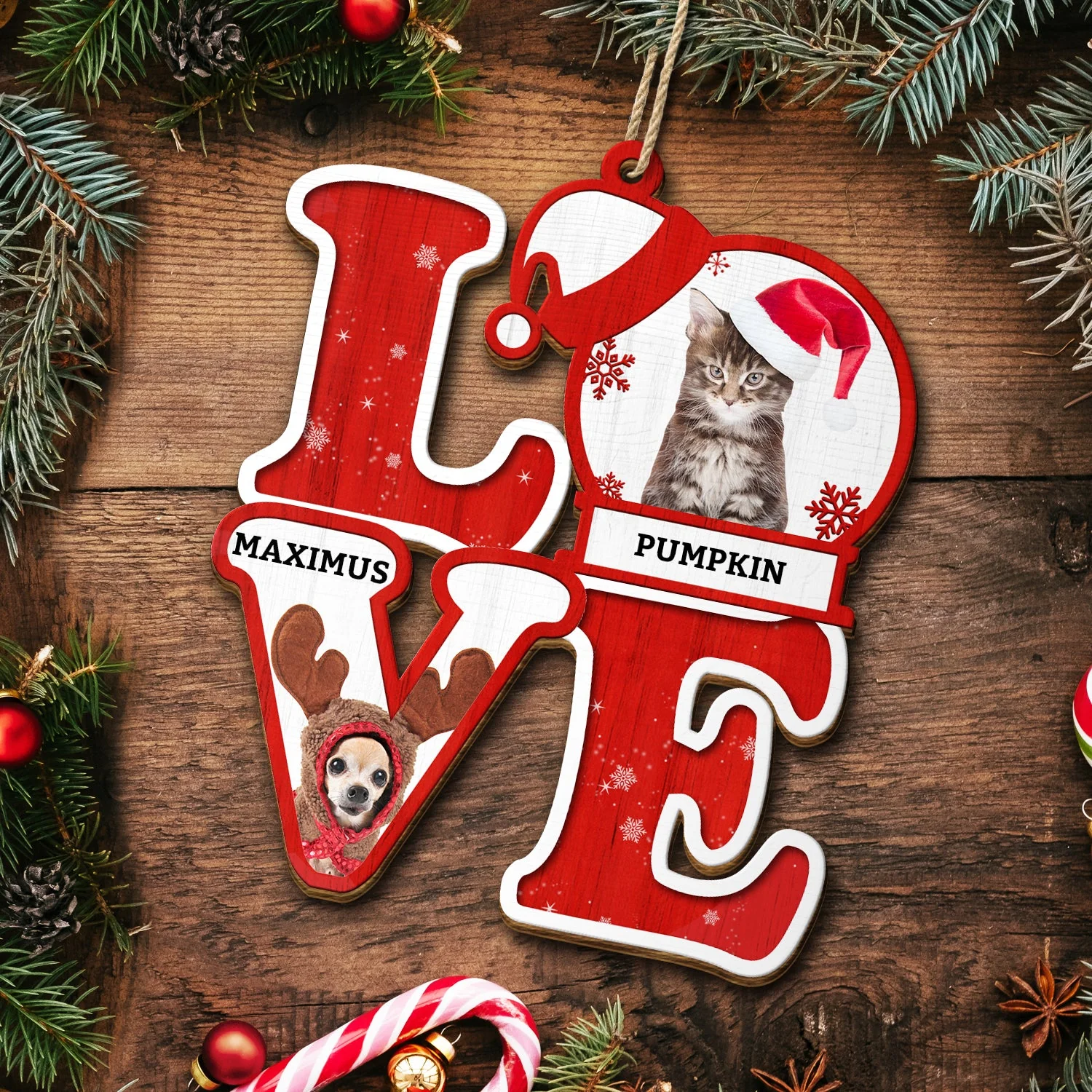 Custom Photo Love Family Kids Dogs Cats - Christmas, Loving Gift For Parents, Grandparents, Pet Lovers - Personalized Custom Shaped Wooden Ornament - Image 6