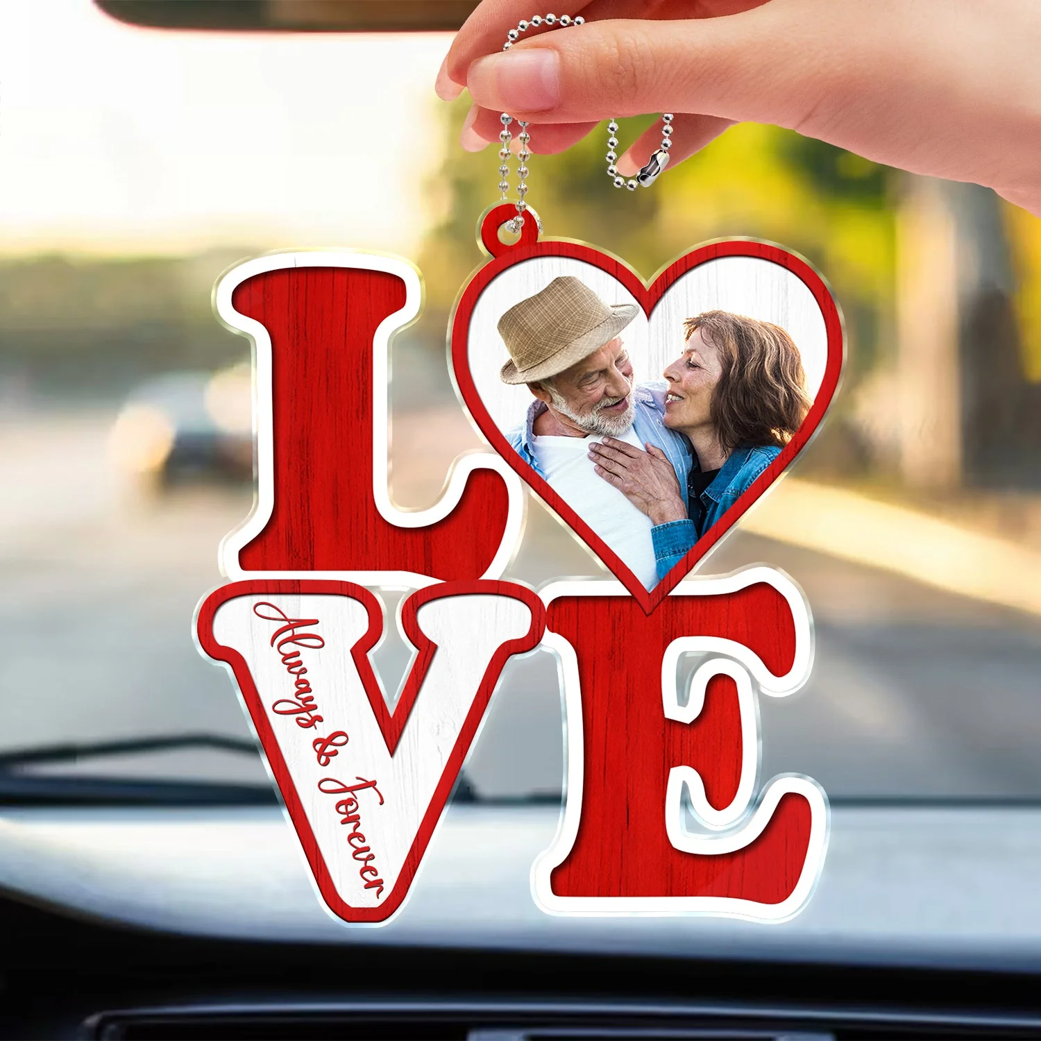 Custom Photo Love Forever - Birthday, Anniversary Gift For Spouse, Lover, Husband, Wife, Boyfriend, Girlfriend, Couple - Personalized Acrylic Car Hanger - Image 4
