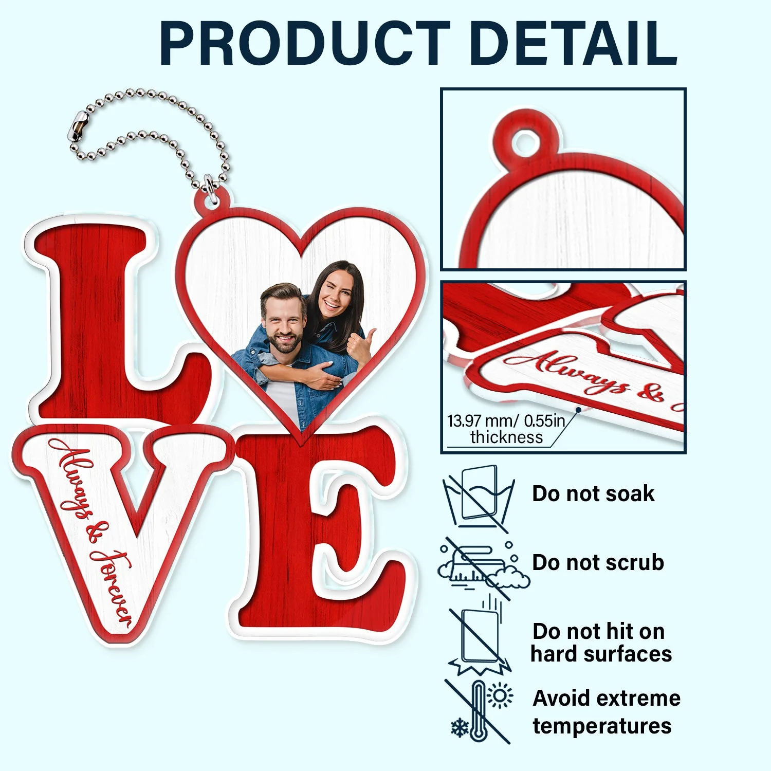 Custom Photo Love Forever - Birthday, Anniversary Gift For Spouse, Lover, Husband, Wife, Boyfriend, Girlfriend, Couple - Personalized Acrylic Car Hanger - Image 6
