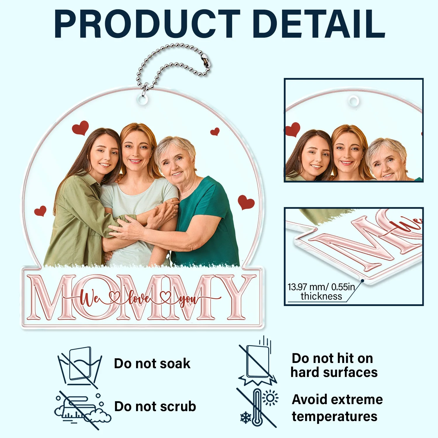 Custom Photo Love Mom Nana - Loving Gift For Mother, Grandma, Grandmother - Personalized Acrylic Car Hanger - Image 5