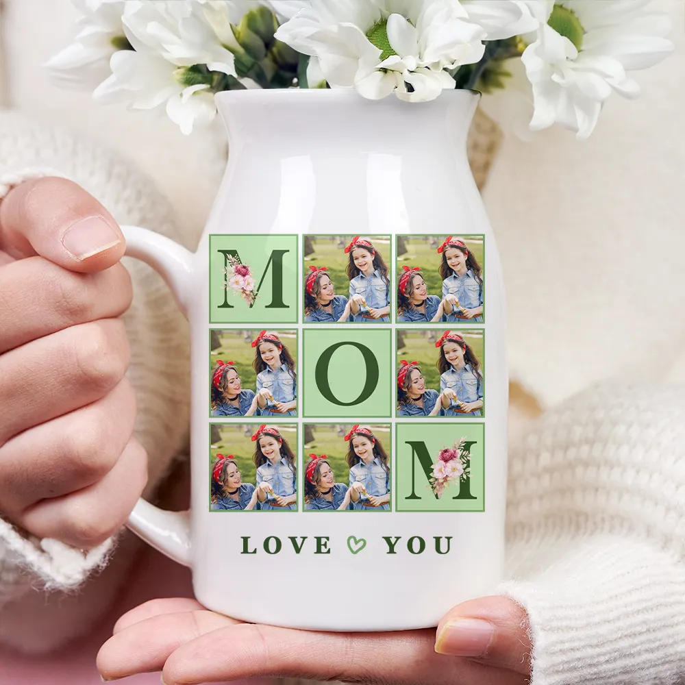 Custom Photo Love You Mom - Personalized Ceramic Flower Vase - Image 3