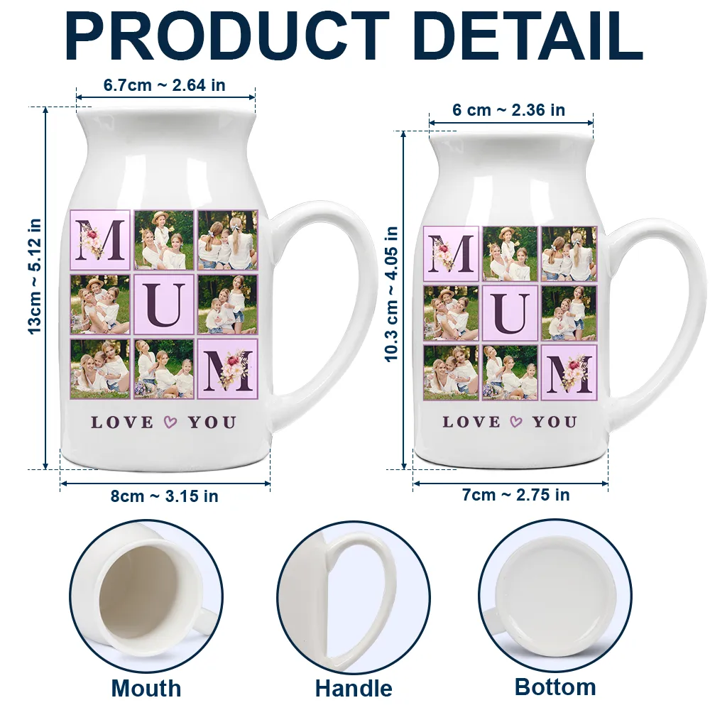 Custom Photo Love You Mom - Personalized Ceramic Flower Vase - Image 4