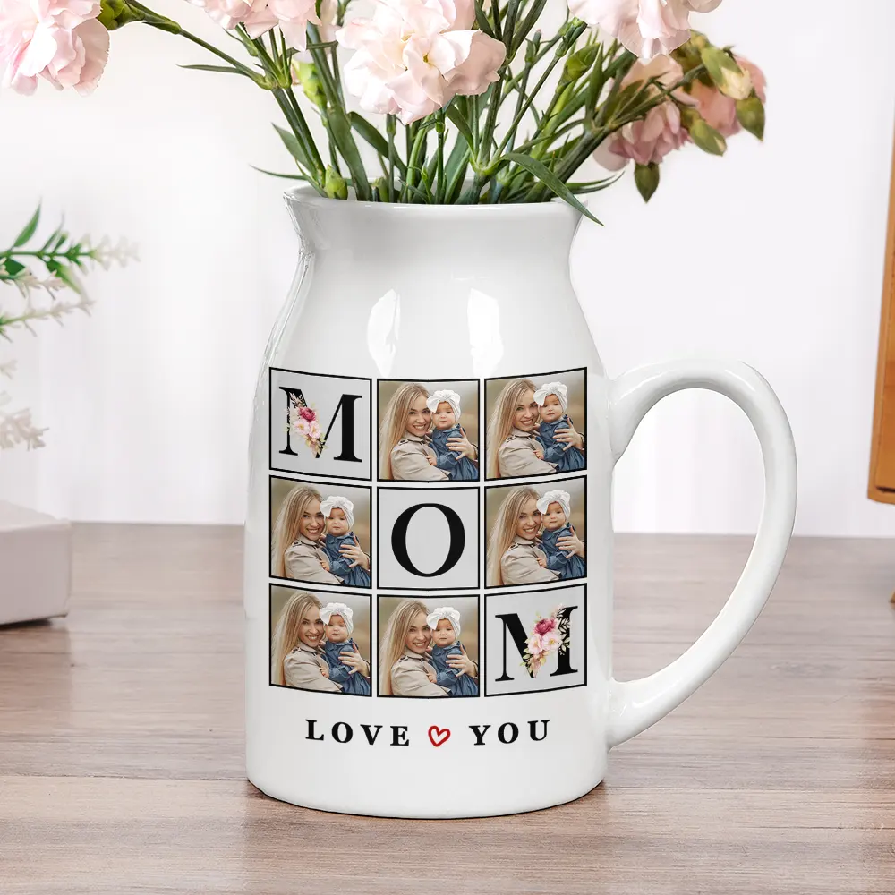Custom Photo Love You Mom - Personalized Ceramic Flower Vase - Image 5