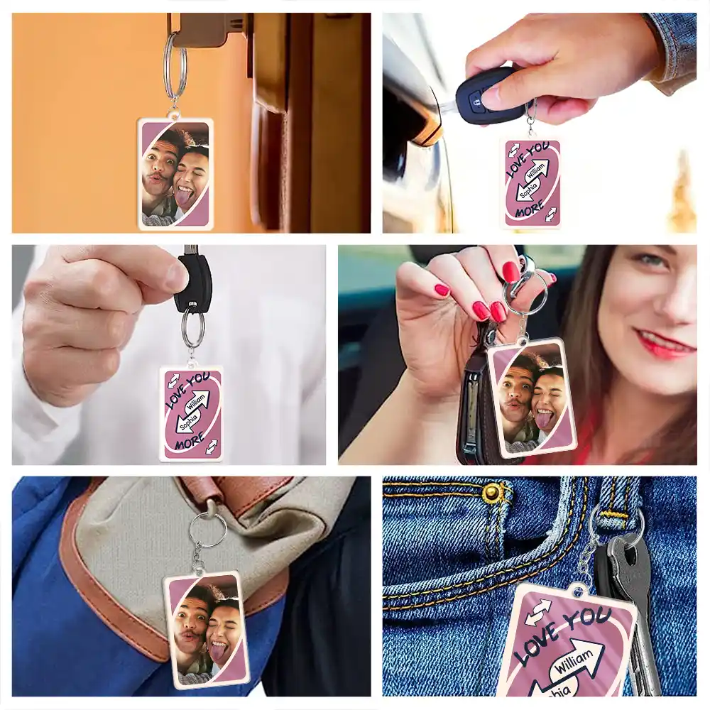 Custom Photo Love You More Reverse Card - Personalized Acrylic Keychain - Image 7