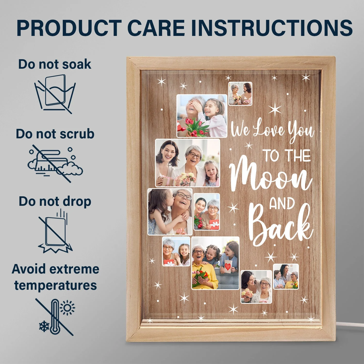 Custom Photo Love You To The Moon And Back - Birthday, Loving Gift For Mom, Dad, Grandma, Family - Personalized Picture Frame Light Box - Image 6