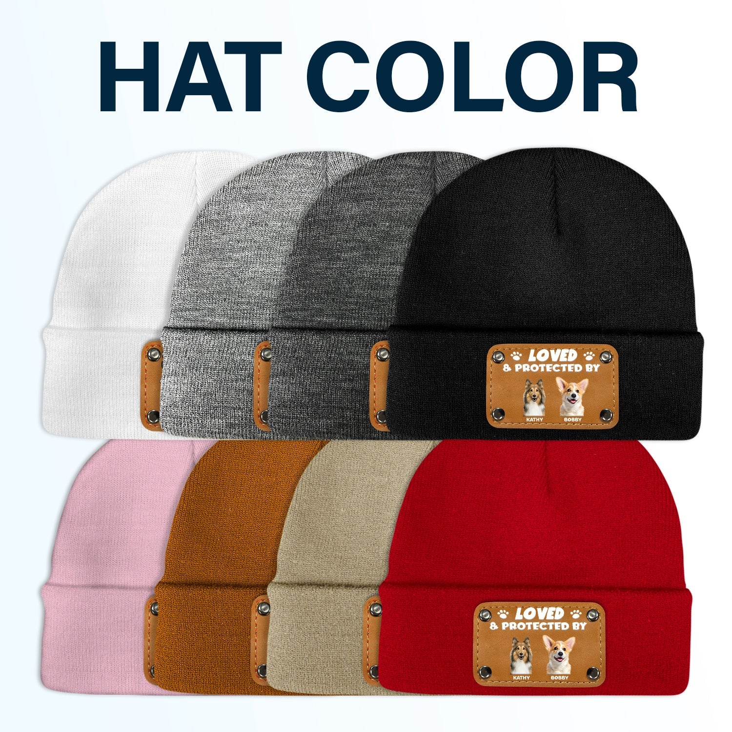 Custom Photo Loved & Protected By - Gift For Baby, Pet Lovers - Personalized Beanie With Leather Patch - Image 8
