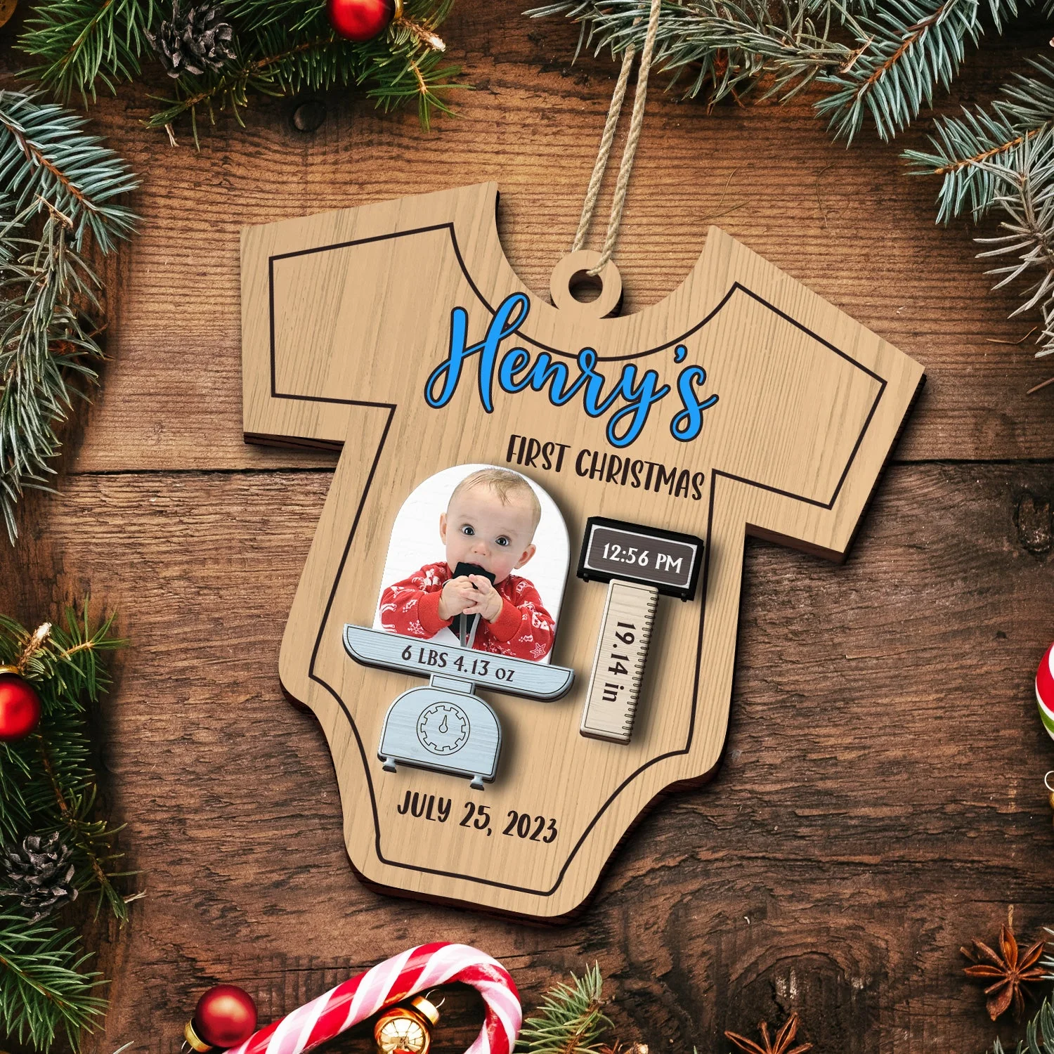 Custom Photo Lovely Baby Face First Christmas - Christmas Gift For Baby, Newborn Baby - Personalized 2-Layered Wooden Ornament - Image 5