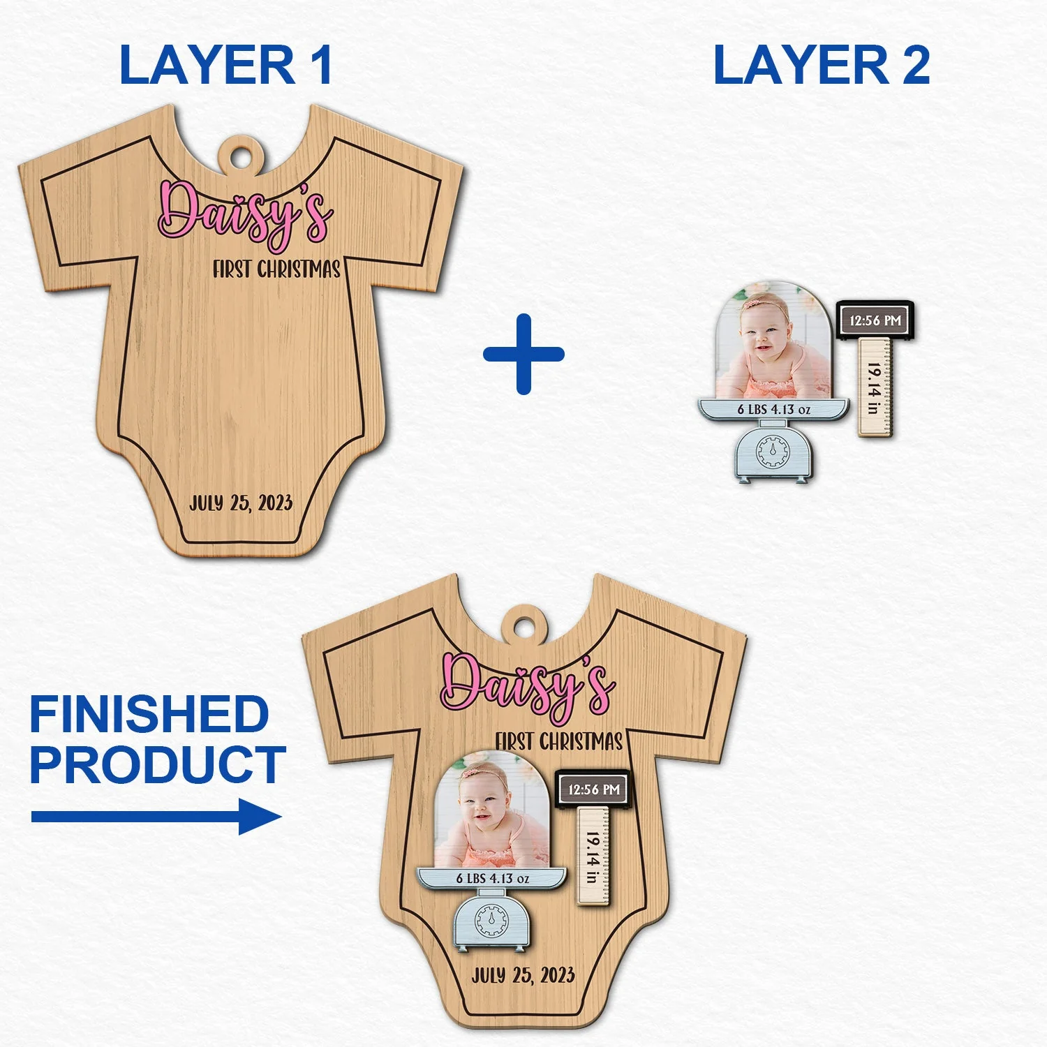 Custom Photo Lovely Baby Face First Christmas - Christmas Gift For Baby, Newborn Baby - Personalized 2-Layered Wooden Ornament - Image 6