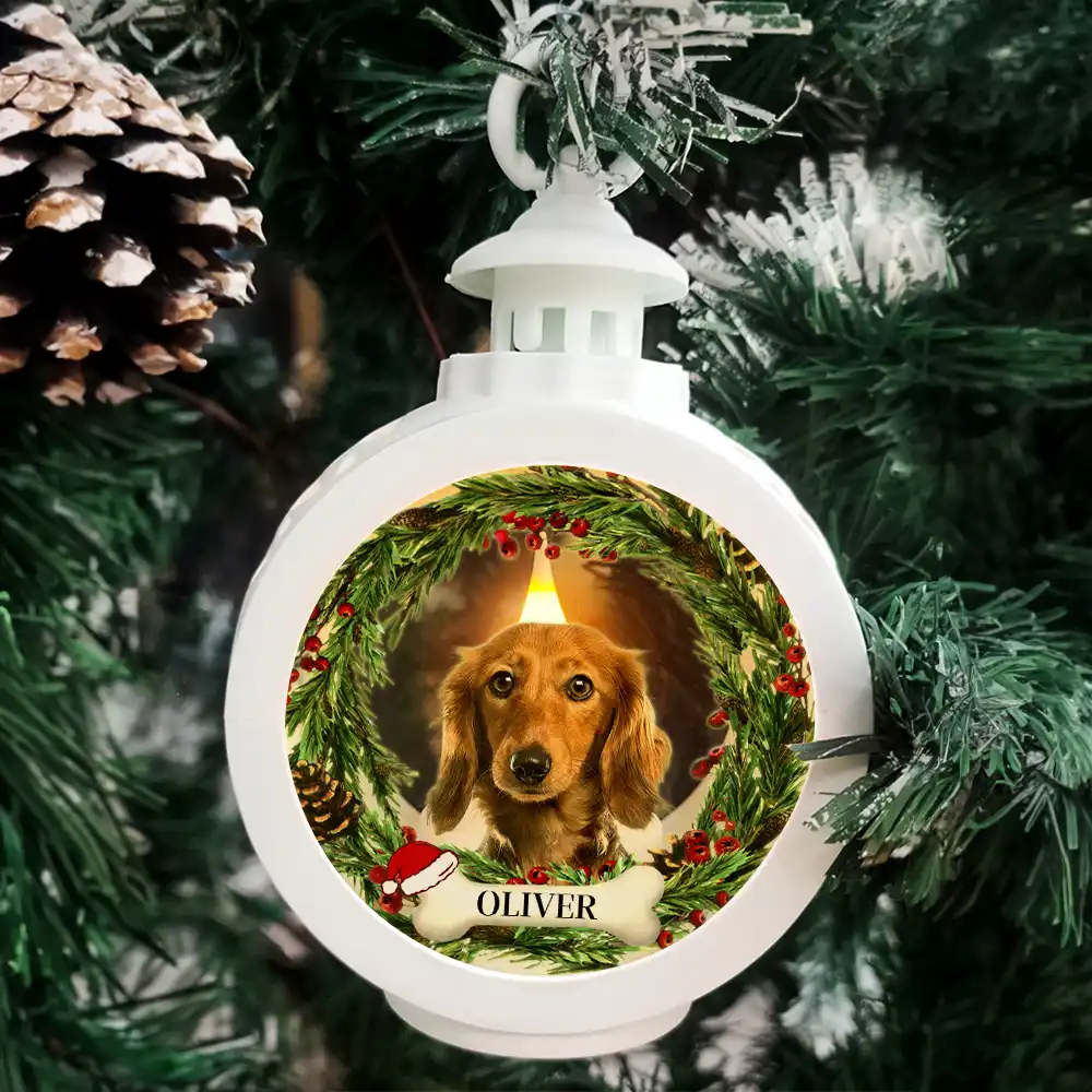 Custom Photo Lovely Dog Cat Face Wreath Pet Memorial - Personalized Candlelight Lantern Ornament - Image 5
