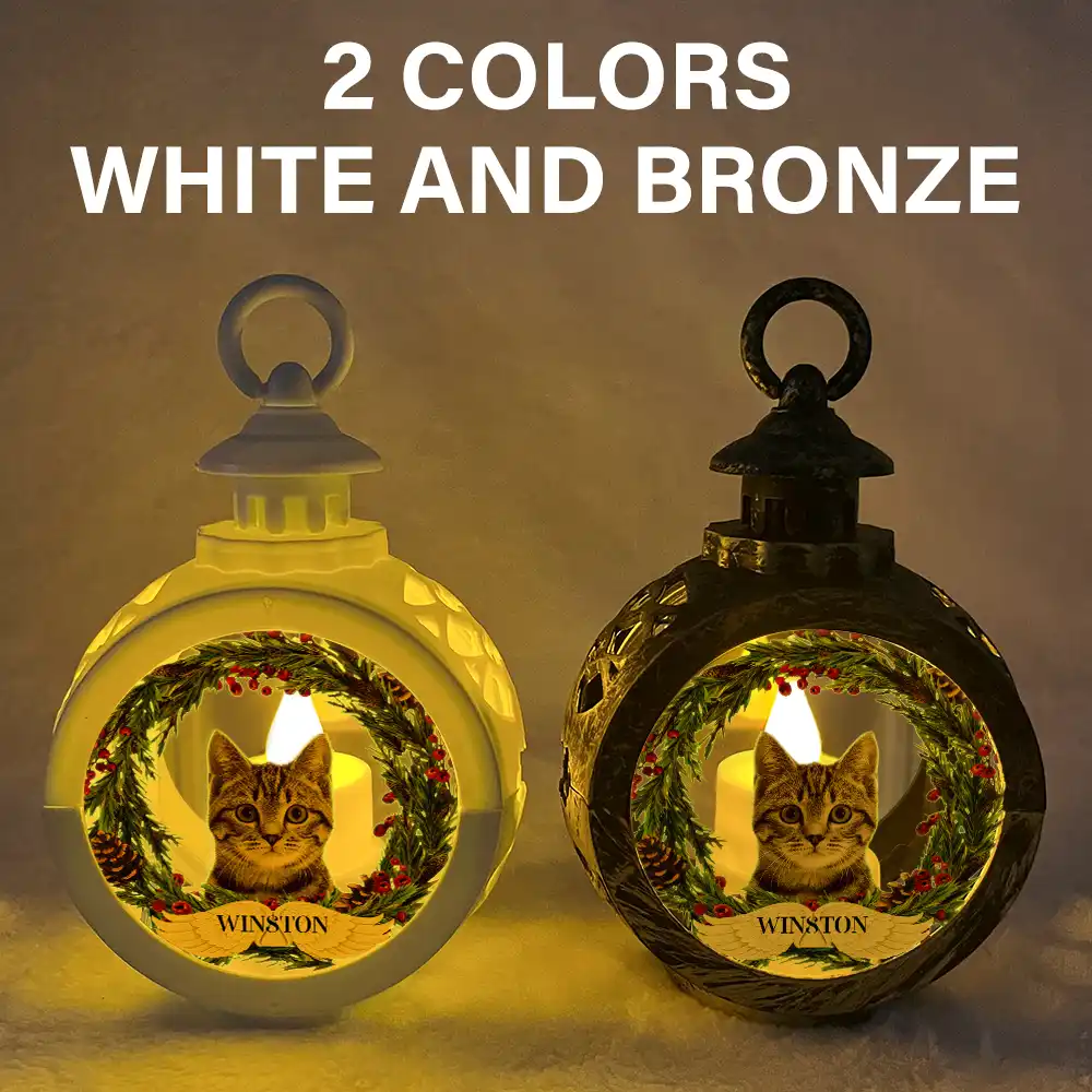 Custom Photo Lovely Dog Cat Face Wreath Pet Memorial - Personalized Candlelight Lantern Ornament - Image 6